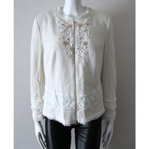Marc Cain Pearl Applique Flower Detail Jacket / N5 / Size 12 / Cream Beaded